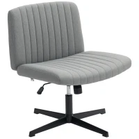 HOMCOM Armless Office Chair No Wheels, Linen Fabric Criss Cross Legged Desk Chair with Wide Seat, Thick Padding, Tilt Function, Height Adjustable Swivel Computer Seat for Home, Grey(m-10)