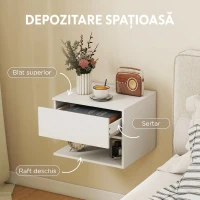 HOMCOM Set Noptiere Suspendate cu Sertar și Raft, Noptiere Moderne pentru Canapea, 40 x 35 x 30 cm, Alb(m-5)