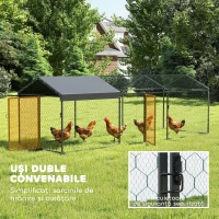 PawHut Adăpost pentru Găini de Exterior, 3x1x1m, din Oțel Zincat cu Semi-Acoperiș Impermeabil, Negru(m-7)