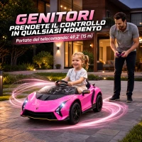 AIYAPLAY Coche Eléctrico para Niños Lamborghini Autentica con Batería 12V Mando a Distancia Faros Bocina Arranque Suave y Música MP3 Rosa(m-5)