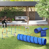 PawHut Ensemble d'Agilité pour Chien 11 Pièces, Parcours d'Obstacle avec 2 Tunnels, Sauts Ajustables, Orange et Bleu(m-10)