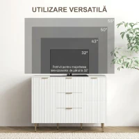 HOMCOM Bufet Modern cu 3 Sertare, 2 Dulapuri și Rafturi Reglabile, Lemn și Metal, Alb(m-6)