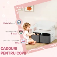 AIYAPLAY 3 în 1 Bancă Depozitare Jucării Copii 3-6 ani, Convertibilă în Masă și Scaun cu 2 Cutii, Alb(m-7)