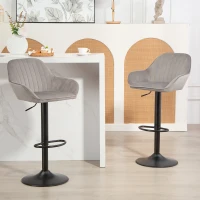 HOMCOM Juego de 2 Taburetes de Bar Giratorios Altura Ajustable 62-83 cm Tapizada en Terciopelo Respaldo y Reposapiés Gris(m-10)