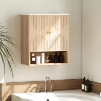 HOMCOM Dulap suspendat pentru baie cu raft deschis și uși decorate, blat cu efect de marmură, 60x18x70 cm, stejar(m-9)