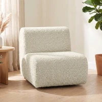 HOMCOM Fauteuil de salon pivotant 360°, canapé 1 place rembourré en chenille avec assise extra-large, rembourrage épais, beige(m-2)
