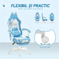 HOMCOM Sedia da Gaming Reclinabile con Poggiapiedi e Cuscini, in Finta Pelle e Spugna, 65x62x116-124 cm, Bianco e Rosa(m-7)