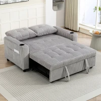 HOMCOM 2 Seater Click Clack Sofa Bed with Pull Out Design, Corduroy Upholstery - Light Grey(m-10)