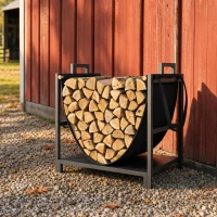 Outsunny Kaminholzregal 47,5 x 33 x 44cm erhöhtes Brennholzregal mit Canvas-Tragetasche bis 50 kg Indoor Outdoor(m-10)