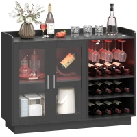 HOMCOM Bar mobil cu suport pentru sticle, lumină LED și raft reglabil, din lemn și sticlă, 120x38x88 cm, negru(m-11)