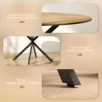 HOMCOM, Masă de Sufragerie, stil industrial, Melamină din lemn, oțel,120cm x 120cm x 75cm,Stejar(m-6)