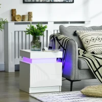 HOMCOM Noptieră cu lumină LED RGB, 2 sertare, 4 moduri de iluminare și 16 culori, din lemn, 45x35x52 cm, Alb(m-16)