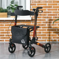 HOMCOM Déambulateur 4 Roues Pliable en Aluminium, Hauteur Réglable 6 Positions, Freins Doubles, Rangement, 64x67x92cm, Rouge(m-10)
