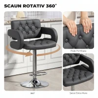 HOMCOM Scaun de Bar Reglabil, Șezut Extra Large Rotativ din Piele Ecologică PU, Gri(m-5)
