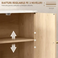 HOMCOM Dulap suspendat pentru baie cu raft deschis și uși decorate, blat cu efect de marmură, 60x18x70 cm, stejar(m-5)