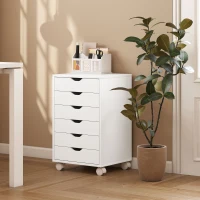 HOMCOM Caisson de Bureau Mobile avec 6 Tiroirs Silencieux, Caisson de Rangement sur Roulettes,  40 x 35 x 63 cm, Blanc(m-8)