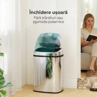 HOMCOM Coș de gunoi cu senzor infraroșu 50L, 2 moduri de deschidere, oțel inoxidabil, argintiu(m-6)