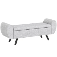 HOMCOM Bancă pentru Depozitare la Capătul Patului cu Brațe, Tapițerie din Material Textil, Picioare din Lemn și Capacitate de 53,8L, 132x42x50 cm, Gri(m-1)