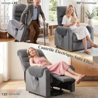 HOMCOM Fauteuil releveur électrique massage vibration et chaleur, fauteuil relax électrique en velours, gris foncé(m-4)