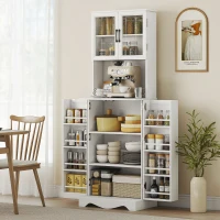 HOMCOM Buffet haut cuisine armoire de cuisine 4 portes 8 porte-épices plan de travail étagère réglable 60x39,5x179,6cm blanc(m-2)