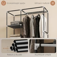 HOMCOM Dulap Portabil din Material Netesut și Oțel cu Roți, 6 Rafturi Deschise, Umeraș, Gri Deschis(m-6)