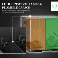 HOMCOM Coș de Gunoi cu 2 Secțiuni de 15L, cu Închidere Silențioasă, din Oțel Inoxidabil și PP, 41.7x36.6x43.2 cm, Negru(m-5)