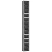HOMCOM Raft Bibliotecă Pentru CD-uri cu 12 Polițe pentru 204 CD-uri, din MDF și PAL, 21 x 20 x 175 cm, Gri(m-1)