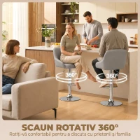 HOMCOM Set de 2 Scaune de Bar Rotative Reglabile pentru Bucătărie, Gri Deschis(m-7)