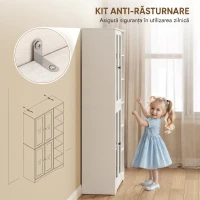 HOMCOM Bufet Bucătărie Înalt, Dulap Dispensa cu 4 Uși din Sticlă Soft-Close, 6 Rafturi Deschise, Rafturi Reglabile, Alb(m-8)