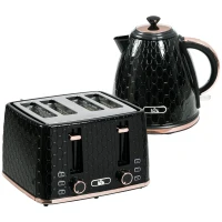 HOMCOM 1.7L 3000W Fast Boil Kettle & 4 Slice Toaster Set, Kettle and Toaster Set with 7 Browning Controls, Crumb Tray, Black(m-1)