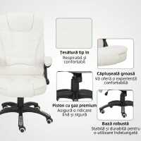 Vinsetto Scaun de Birou Reclinabil cu Masaj, Înălțime Reglabilă, Telecomandă, Textil cu Aspect de In, Crem(m-9)