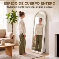 HOMCOM Espejo de Cuerpo Entero 160x60 cm Marco Arqueado Aterciopelado Independiente Apoyado y de Pared Crema(m-5)
