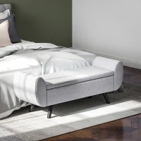 HOMCOM Bancă pentru Depozitare la Capătul Patului cu Brațe, Tapițerie din Material Textil, Picioare din Lemn și Capacitate de 53,8L, 132x42x50 cm, Gri(m-10)