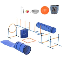 PawHut Ensemble d'Agilité pour Chien 11 Pièces, Parcours d'Obstacle avec 2 Tunnels, Sauts Ajustables, Orange et Bleu(m-1)