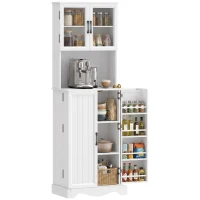 HOMCOM Buffet haut cuisine armoire de cuisine 4 portes 8 porte-épices plan de travail étagère réglable 60x39,5x179,6cm blanc(m-11)