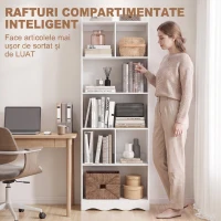 HOMCOM Bibliotecă cu 6 Rafturi și Rafturi Deschise Compartimentate, Alb(m-5)