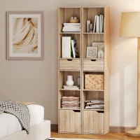 HOMCOM Raft Bibliotecă cu 4 Nivele Deschise, cu Dulap și Sertar, 30x24x158 cm, Lemn Natural(m-8)