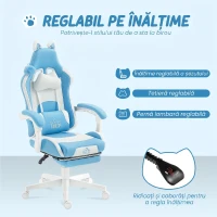 HOMCOM Sedia da Gaming Reclinabile con Poggiapiedi e Cuscini, in Finta Pelle e Spugna, 65x62x116-124 cm, Bianco e Rosa(m-5)