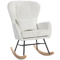 HOMCOM Fauteuil à bascule, rocking chair avec coussin, assise rembourré, dossier haut, 67 x 88 x 104 cm, blanc(m-12)