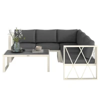 Outsunny Set Mobilier de Grădină cu Fotoliu Rabatabil, 2 Canapele cu Perne și Măsuță, Gri(m-12)