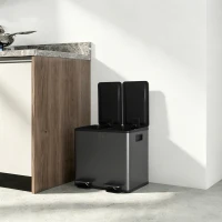 HOMCOM Coș de Gunoi cu 2 Secțiuni de 15L, cu Închidere Silențioasă, din Oțel Inoxidabil și PP, 41.7x36.6x43.2 cm, Negru(m-9)
