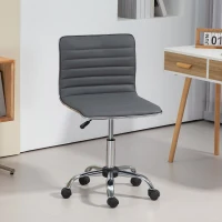 HOMCOM Armless Task Desk Chair, Swivel Office Chair with Faux Leather, Adjustable Seat Height, Chrome Base, Wheels for Home, Dark Grey(m-11)