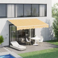 Outsunny Toldo Manual Retrátil 350x250 cm Toldo Exterior para Terraço com Ângulo Ajustável Braço Articulado Montagem à Parede Estrutura de Alumínio Anti-UV e Impermeável para Jardim Laranja(m-2)