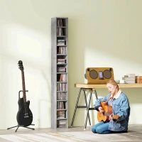 HOMCOM Raft Bibliotecă Pentru CD-uri cu 12 Polițe pentru 204 CD-uri, din MDF și PAL, 21 x 20 x 175 cm, Gri(m-7)