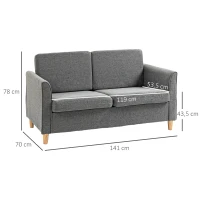 HOMCOM 2 Sitzer Sofa, Couch mit Holzbeine, Leinenoptik, Gepolsterter Polstersofa, Doppelsofa im Modern-Stil für Wohnzimmer, Schlafzimmer, Grau(m-3)