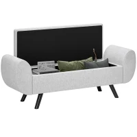 HOMCOM Bancă pentru Depozitare la Capătul Patului cu Brațe, Tapițerie din Material Textil, Picioare din Lemn și Capacitate de 53,8L, 132x42x50 cm, Gri(m-11)