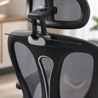 HOMCOM Chaise Bureau Ergonomique avec Accoudoirs 3D et Appui-Tête Réglable, Fauteuil de Bureau en Maille, Gris(m-11)