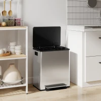 HOMCOM Küchenmülleimer 2 Kammern 2 x 25L, Edelstahl, Soft-Close-Deckel, 47,7x37,5x56cm, silber(m-5)
