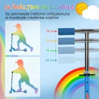HOMCOM Trotinetă pentru copii 3-7 ani, pliabilă, cu 2 roți, înălțime reglabilă, 67x32x65-78 cm, albastră(m-5)