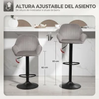 HOMCOM Juego de 2 Taburetes de Bar Giratorios Altura Ajustable 62-83 cm Tapizada en Terciopelo Respaldo y Reposapiés Gris(m-4)